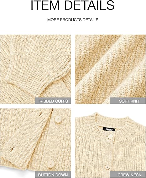 Women's Chunky Knit Fall Cardigan 2025 Winter Long Sleeve Button Down Soft Loose Cropped Sweater Outwear