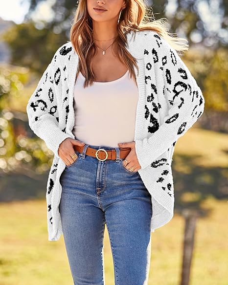 Leopard Cardigan for Women Long Sleeve Open Front Cardigans Sweaters Pockets Loose Knit 2025 Fall Winter Outwear