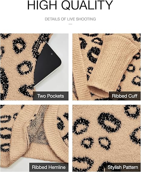 Leopard Cardigan for Women Long Sleeve Open Front Cardigans Sweaters Pockets Loose Knit 2025 Fall Winter Outwear